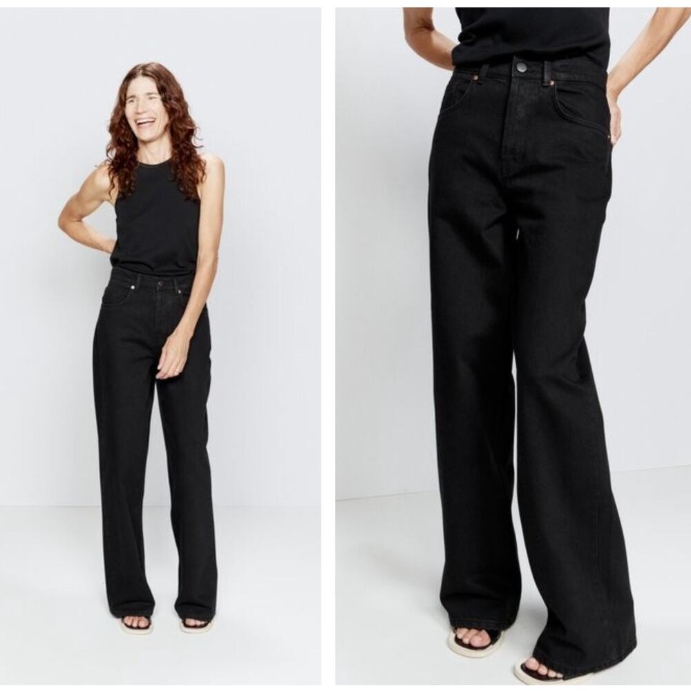 RAEY High Rise Wide Leg Jeans Black Sz UK 22 / US 0 NWT $350 {3B46}